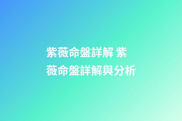 紫薇命盤詳解 紫薇命盤詳解與分析-第1張-觀點-玄機派